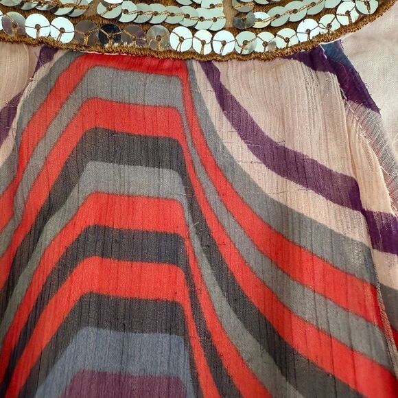 Free People Women Chiffon Tunic Top Mini Dress Size S Sequin Orange Pink - Picture 10 of 11